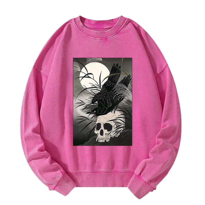 Crows In The Dark Night Ukiyo-e Washed Sweatshirt