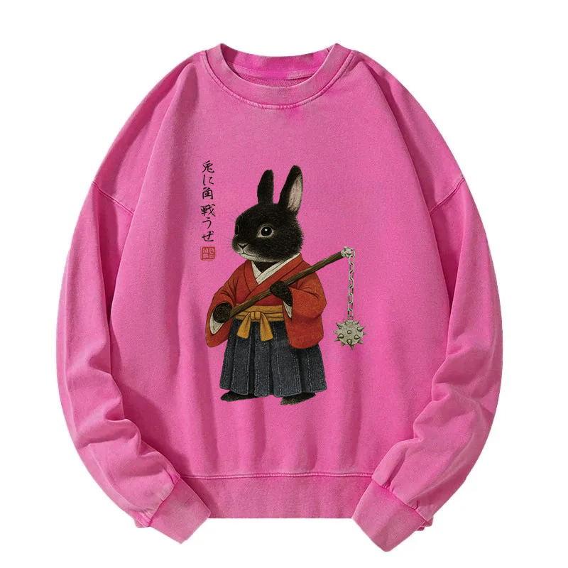 Let's Fight With Japanese Rabbit Washed Sweatshirt