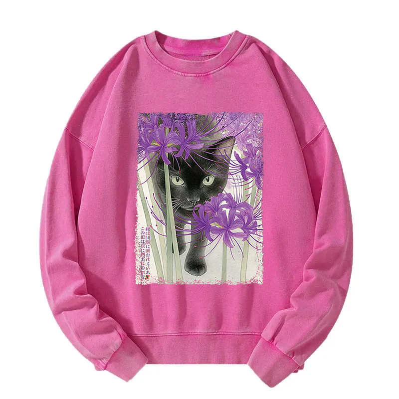 A Cat Among The Purple Spider Lily Washed Sweatshirt