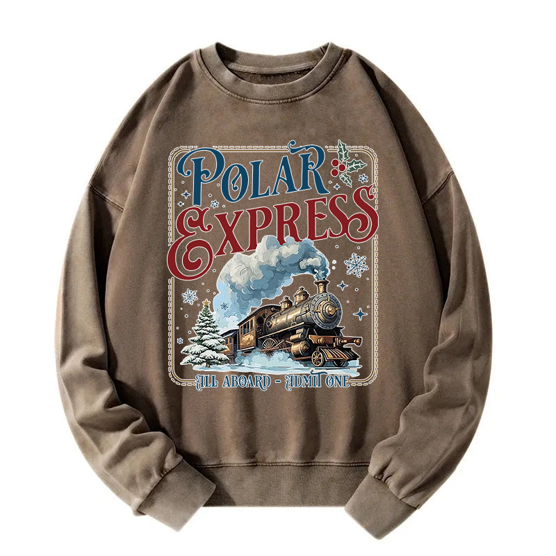 All Aboard Polar Express Christmas Washed Sweatshirt