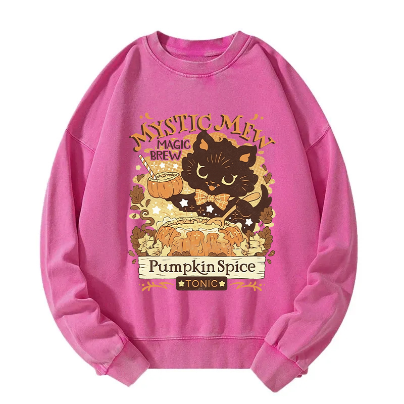 Mystic Mew Pumpkin Spice Black Cat Washed Sweatshirt