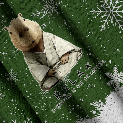 Kung Fu Capybara Fun Christmas Ugly Sweatshirt