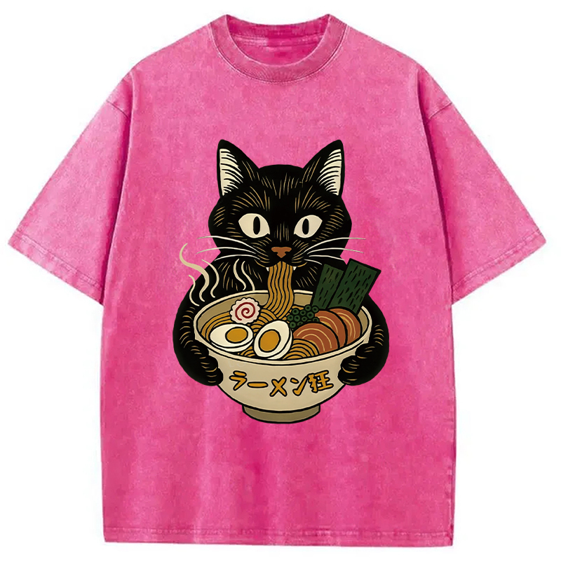 Cat Ramen Fanatic Washed T-Shirt