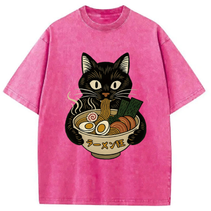 Cat Ramen Fanatic Washed T-Shirt