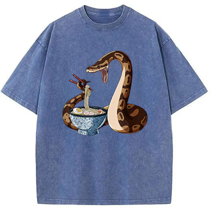 Japanese Kawaii Ramen Snake Funny Washed T-Shirt