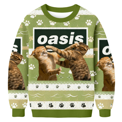 Baddiecat Oasis Cats Fighting Christmas Ugly Sweatshirt
