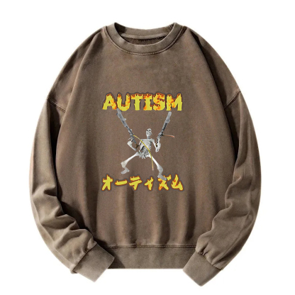 Autism Funny Skeleton Washed Sweatshirt