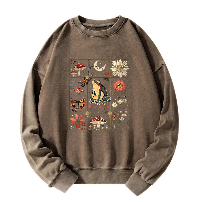Celestial Frog Goblincore Mushroom Washed Sweatshirt
