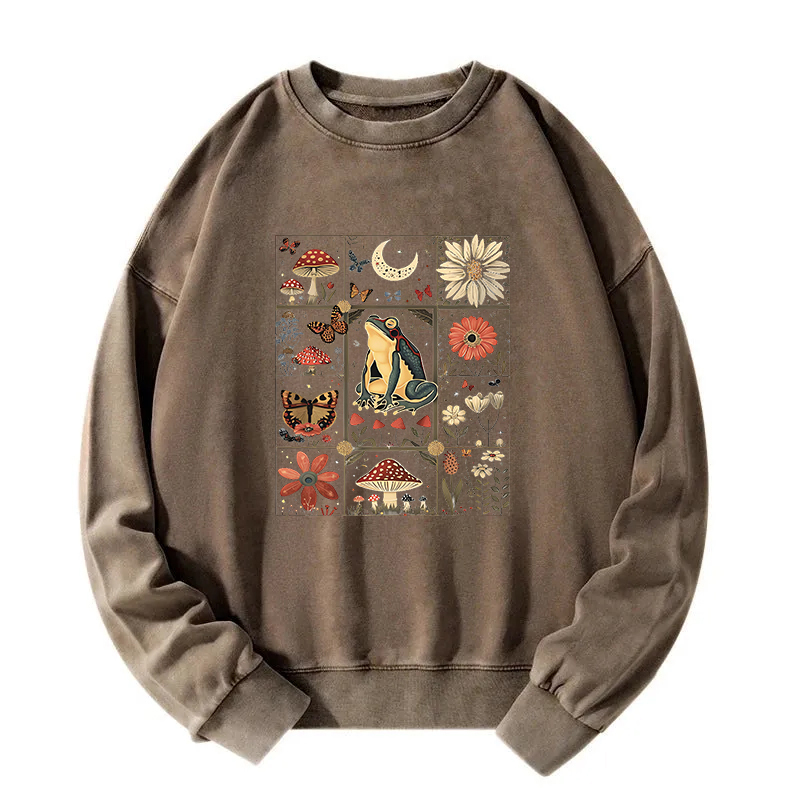 Celestial Frog Goblincore Mushroom Washed Sweatshirt