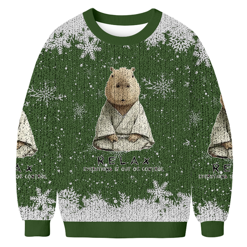 Kung Fu Capybara Fun Christmas Ugly Sweatshirt