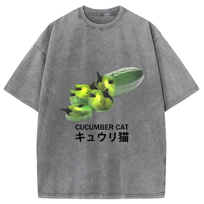 Funny Cucumber Cat Meme Washed T-Shirt