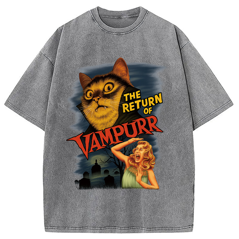 The Return of Vampurr The Halloween Cat Washed T-Shirt