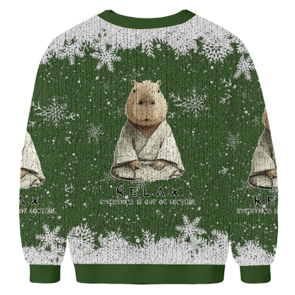 Kung Fu Capybara Fun Christmas Ugly Sweatshirt