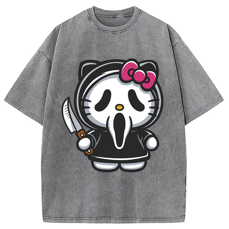 Scream Kitty Halloween Washed T-Shirt