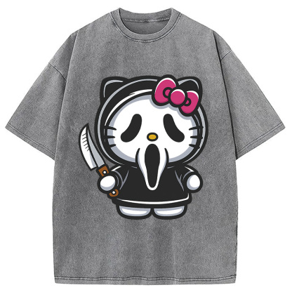 Scream Kitty Halloween Washed T-Shirt