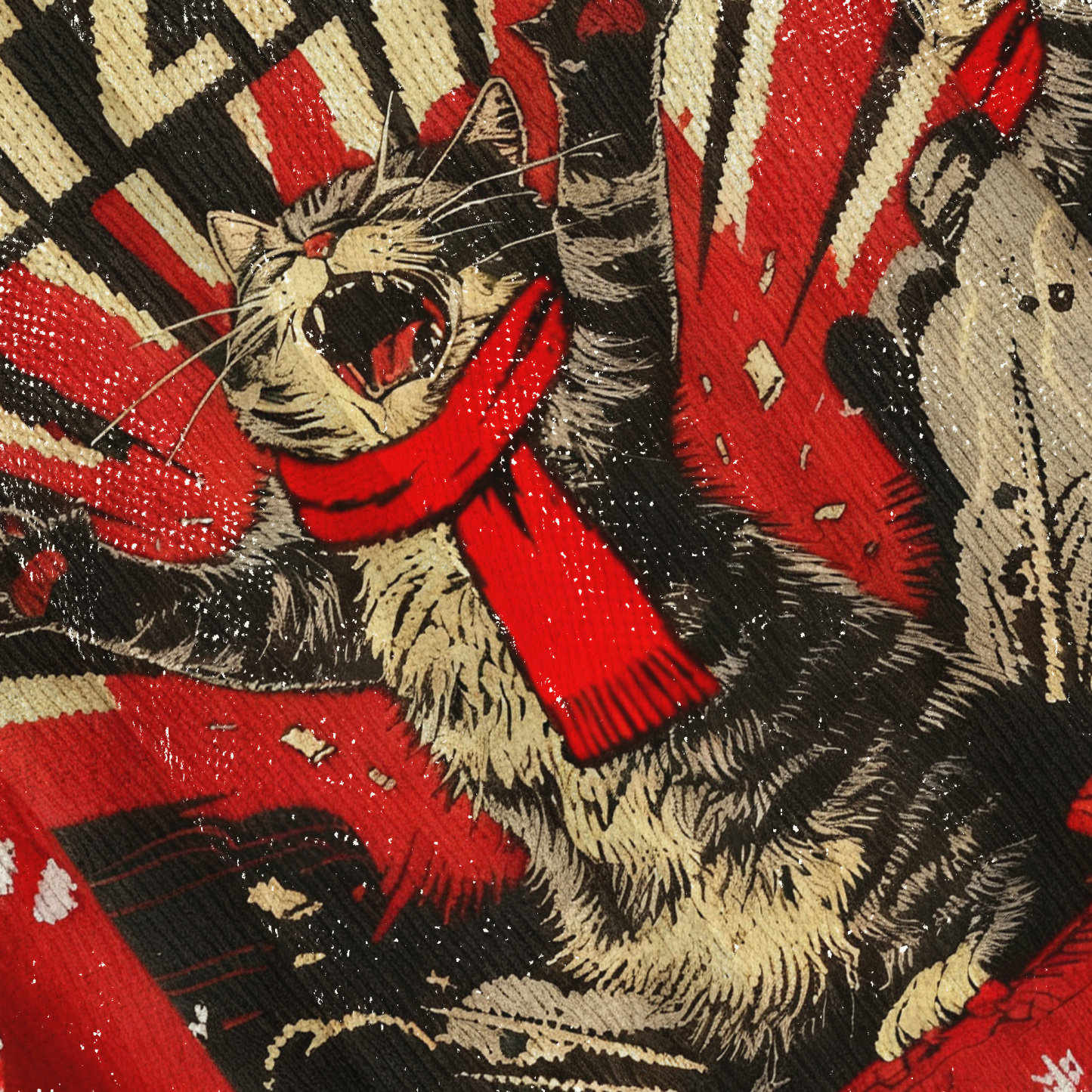 Catzilla: Roaring Funny Cat In Retro Poster ChristmasUgly Sweatshirt