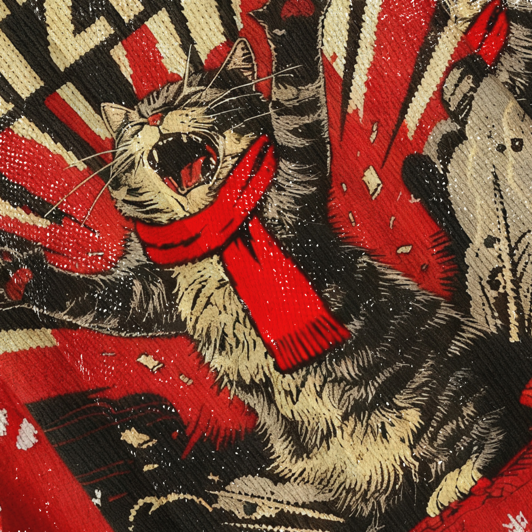 Catzilla: Roaring Funny Cat In Retro Poster ChristmasUgly Sweatshirt