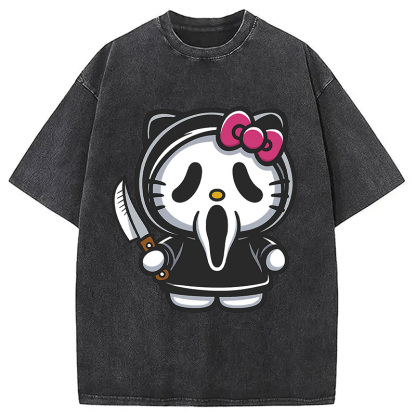 Scream Kitty Halloween Washed T-Shirt