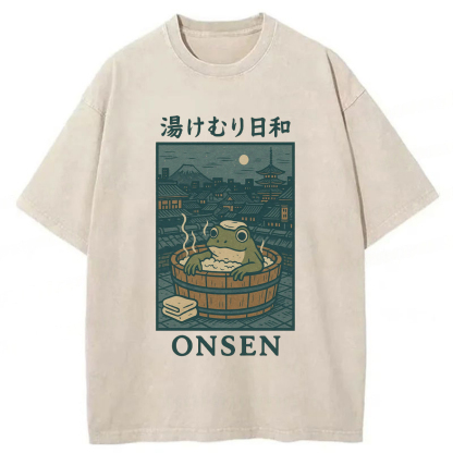 Tokyoviva Frog Taking a Bath Washed T-shirt