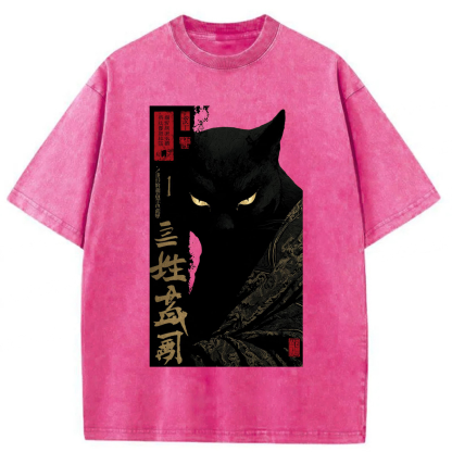 Tokyoviva Japanese Black Cat Watching You Washed T-shirt