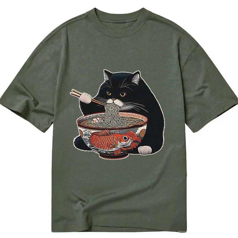 Fat Cat Eating Ramen Classic T-Shirt