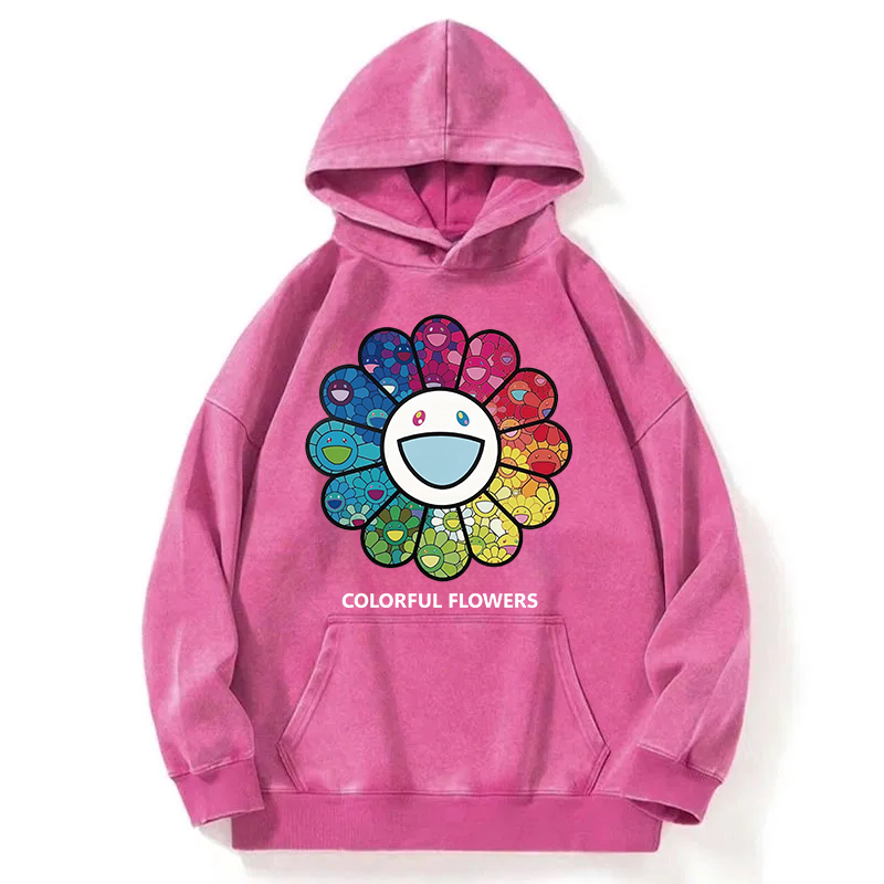 Smiling Flower Japanese Art Washed Hoodie
