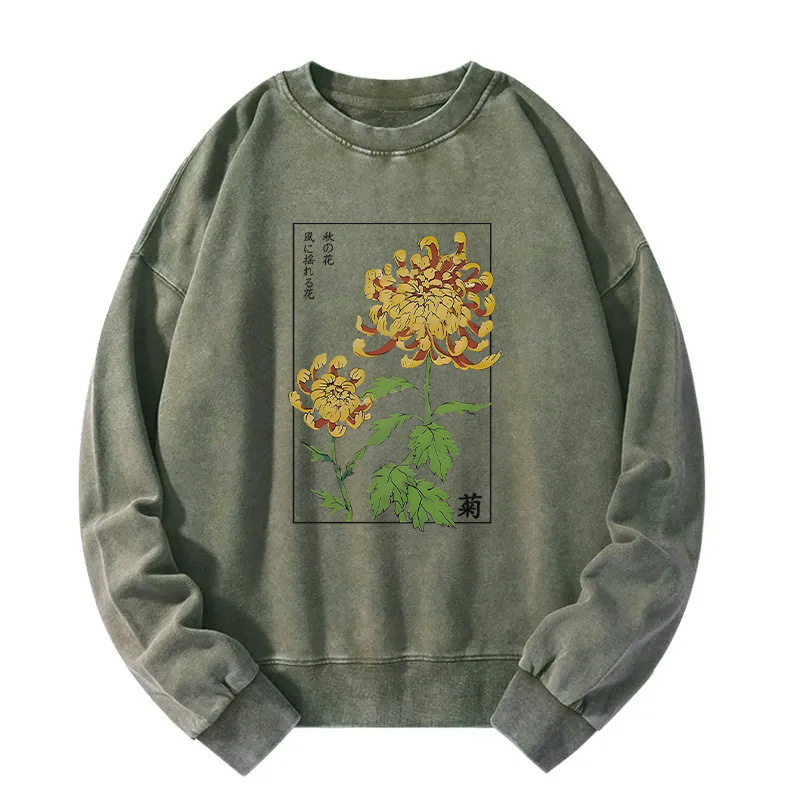 Retro Chrysanthemum Washed Sweatshirt