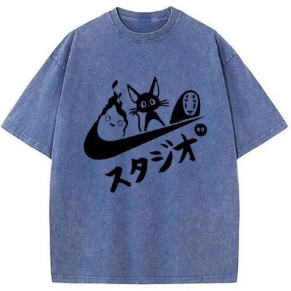 Black Cat Ghibli Vintage Washed T-Shirt