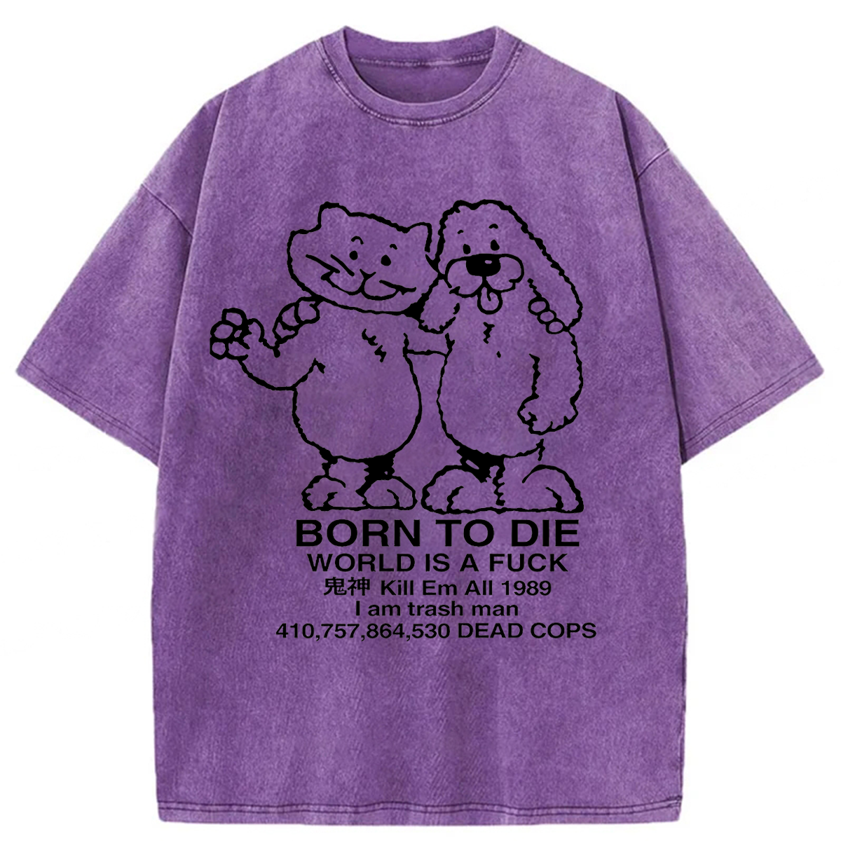 Tokyoviva Cursed Sad Cartoon Friends Born to Die Washed T-shirt