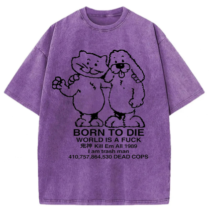 Tokyoviva Cursed Sad Cartoon Friends Born to Die Washed T-shirt