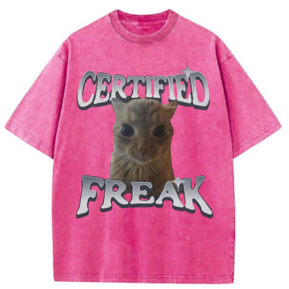Tokyoviva Certified Freak Funny Cat Washed T-shirt