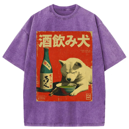 Tokyoviva Retro Drinking Dog Washed T-shirt