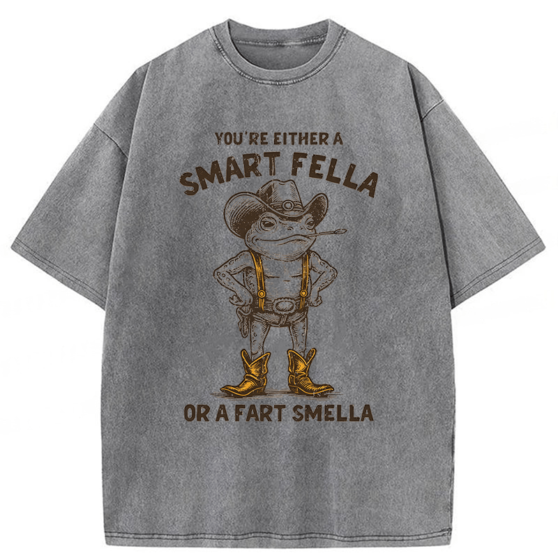 Tokyoviva Smart Fella Or Fart Smella Retro Cartoon Frog Washed T-shirt