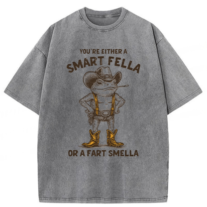 Tokyoviva Smart Fella Or Fart Smella Retro Cartoon Frog Washed T-shirt