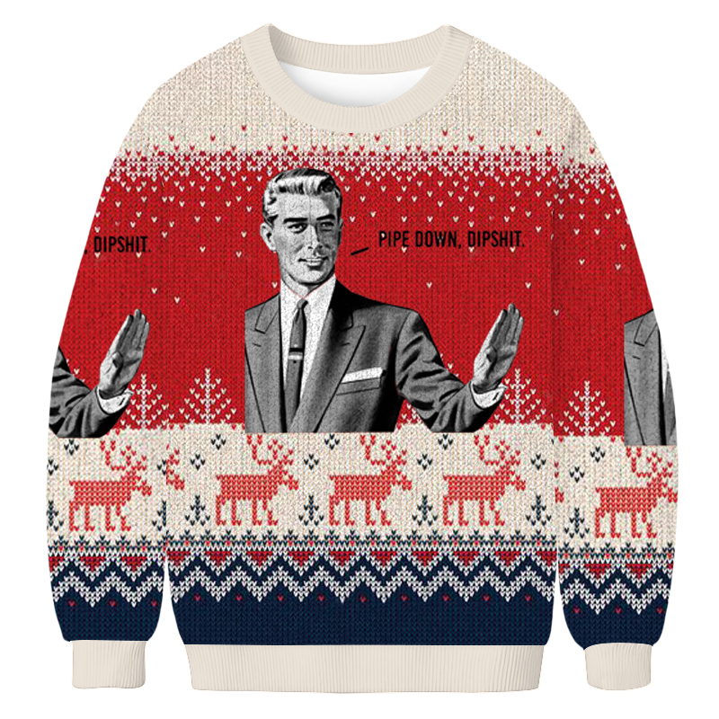 Baddiecat Pipe Down Dipshit Christmas Ugly Sweatshirt