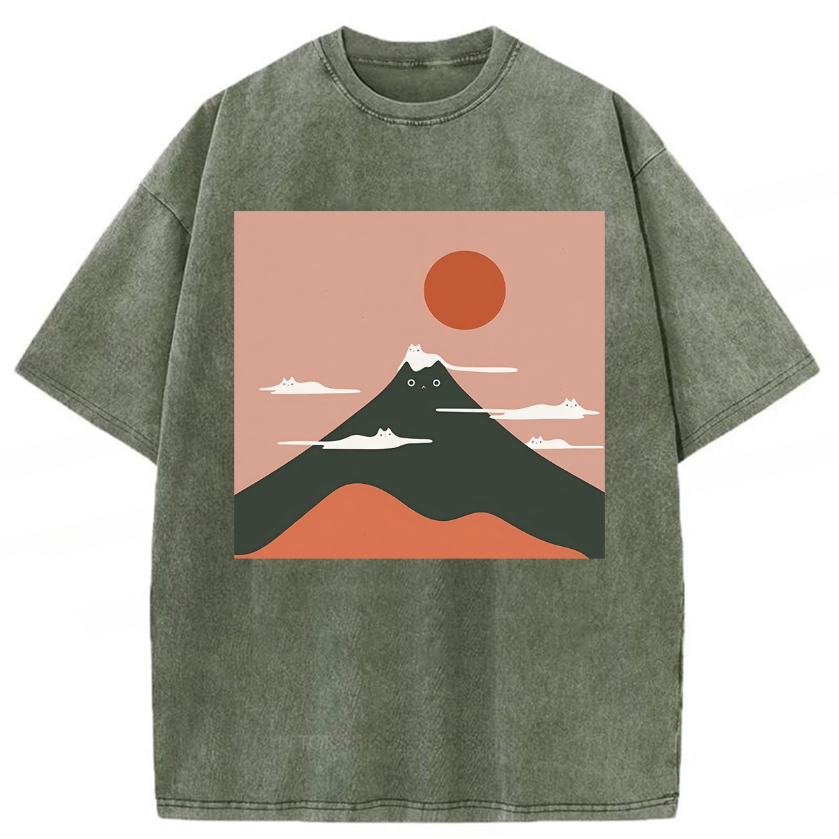 Tokyoviva Funny Cat Mountain Washed T-shirt