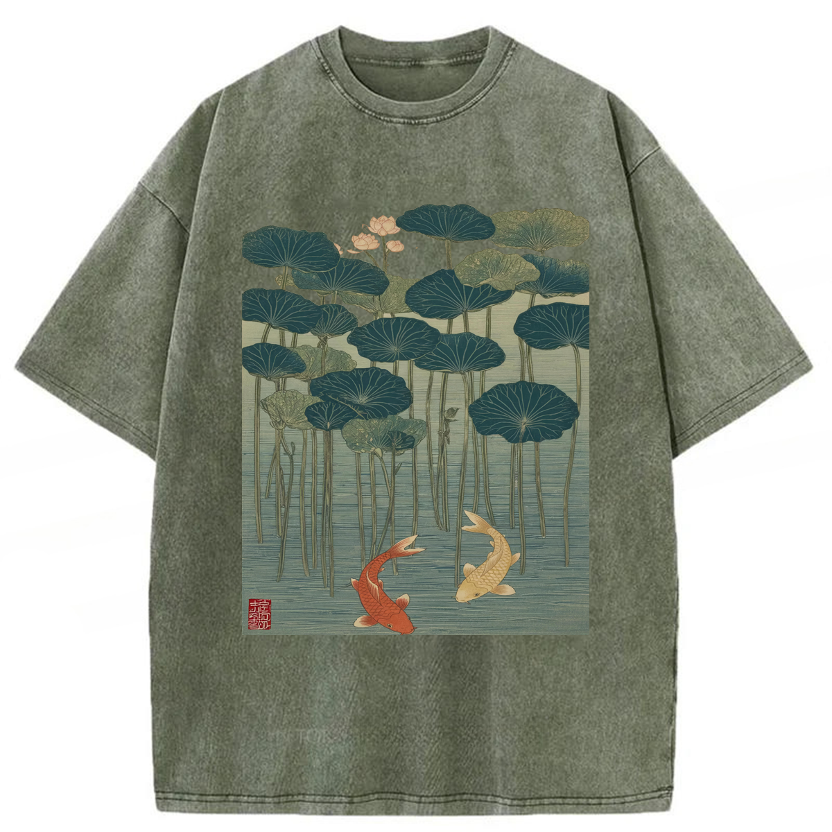 Tokyoviva Japanese Lotus And Koi Fish Washed T-shirt