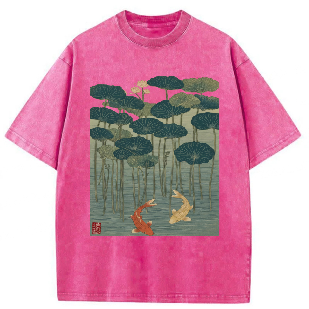 Tokyoviva Japanese Lotus And Koi Fish Washed T-shirt