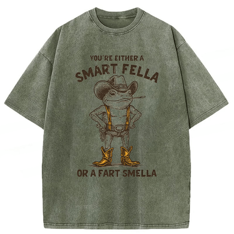 Tokyoviva Smart Fella Or Fart Smella Retro Cartoon Frog Washed T-shirt