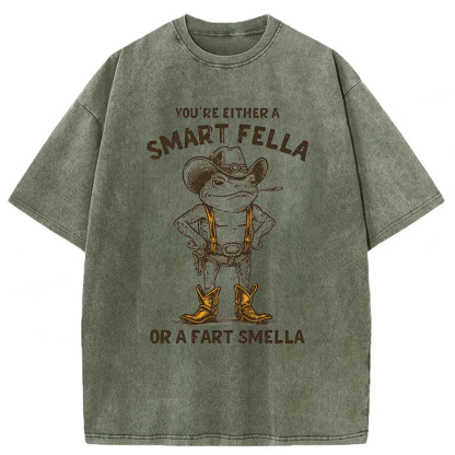 Tokyoviva Smart Fella Or Fart Smella Retro Cartoon Frog Washed T-shirt
