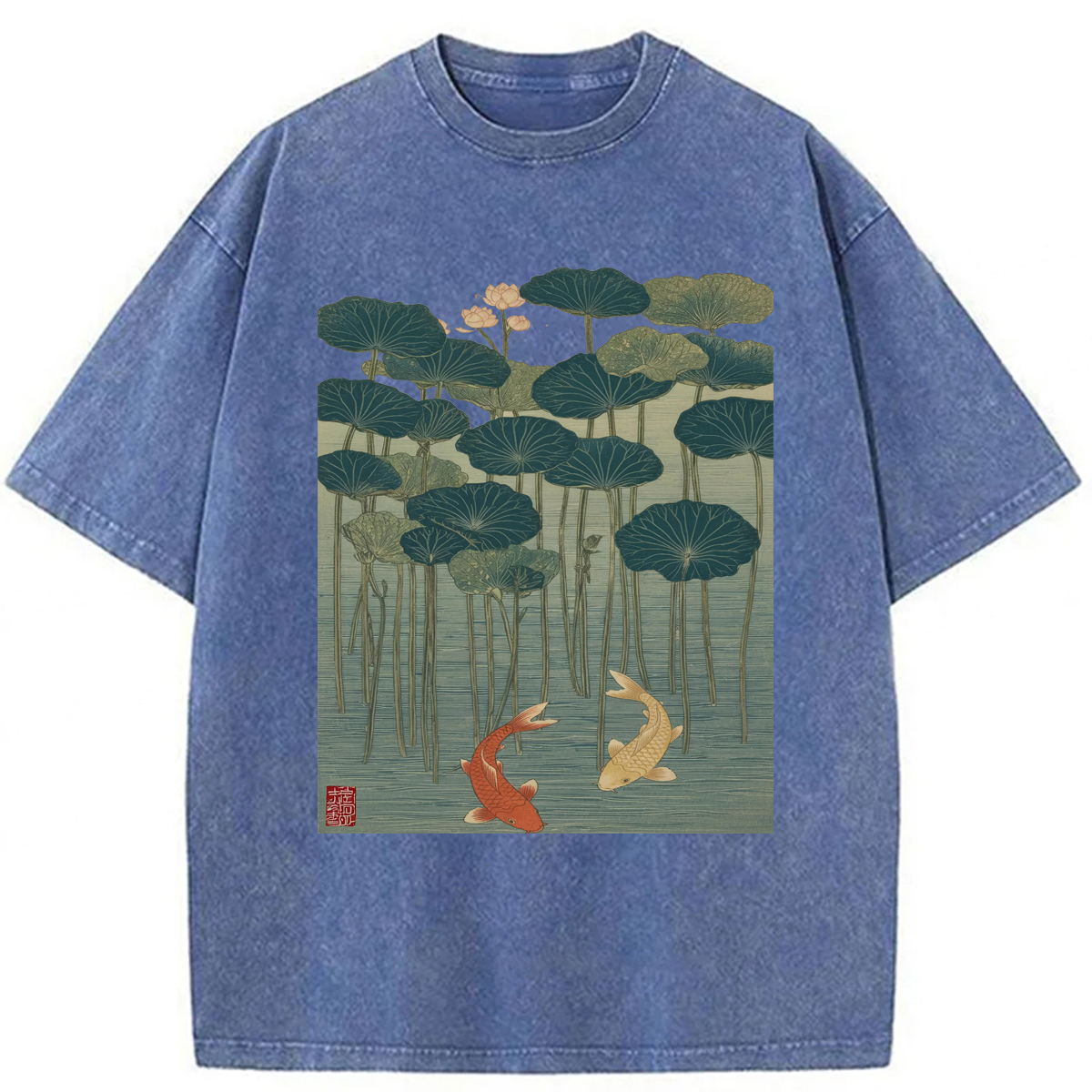 Tokyoviva Japanese Lotus And Koi Fish Washed T-shirt