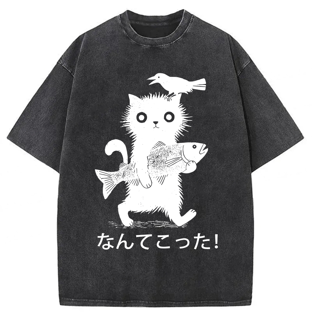 Tokyoviva Funny Cat Fishing Washed T-shirt