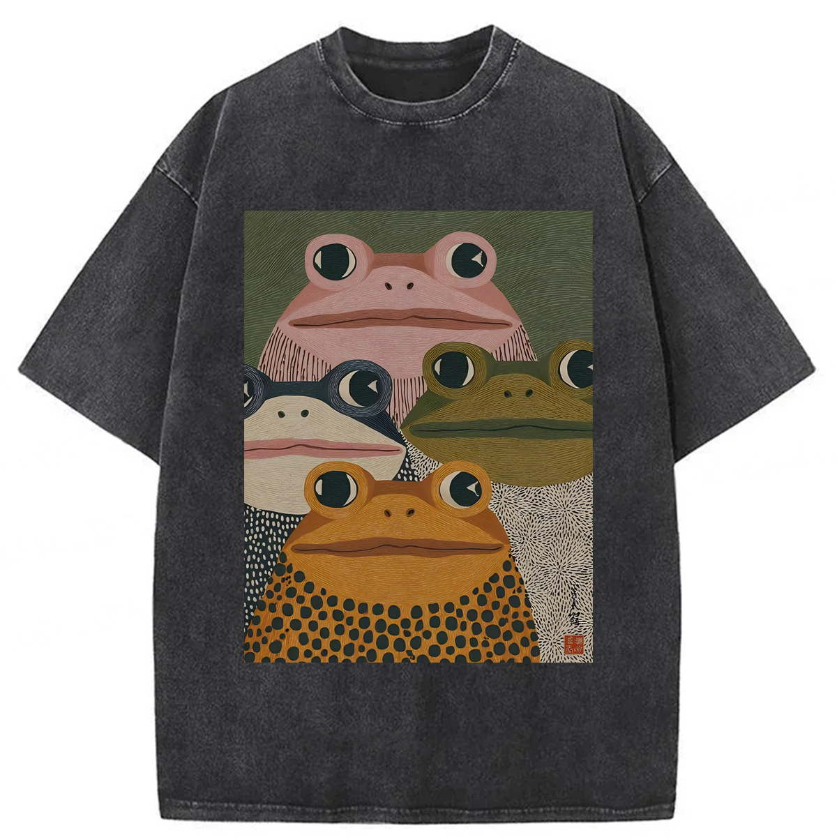 Tokyoviva Japanese Frogs Washed T-shirt