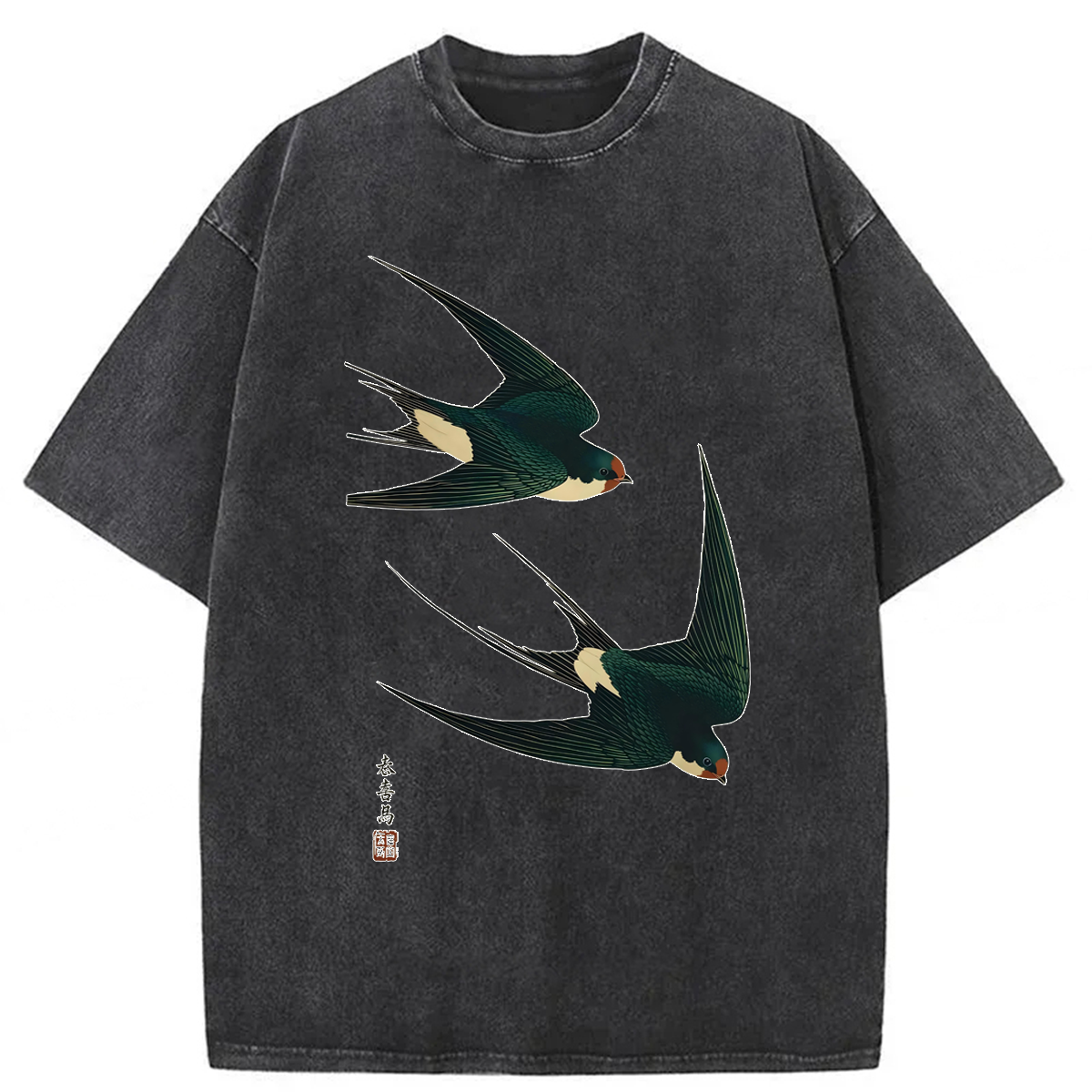 Tokyoviva Flying Swallow Bird Washed T-shirt