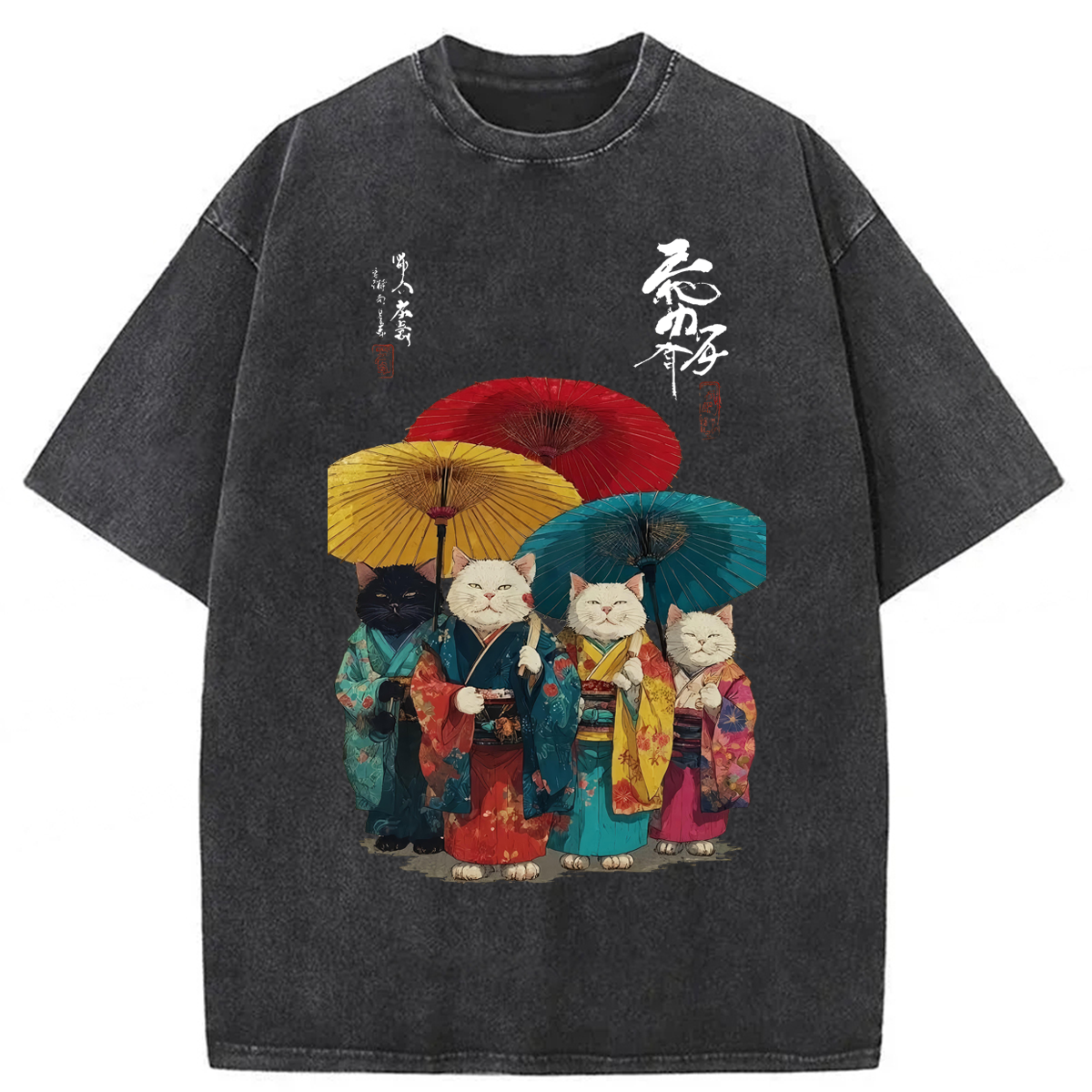 Tokyoviva Ukiyo-E Cats Washed T-shirt
