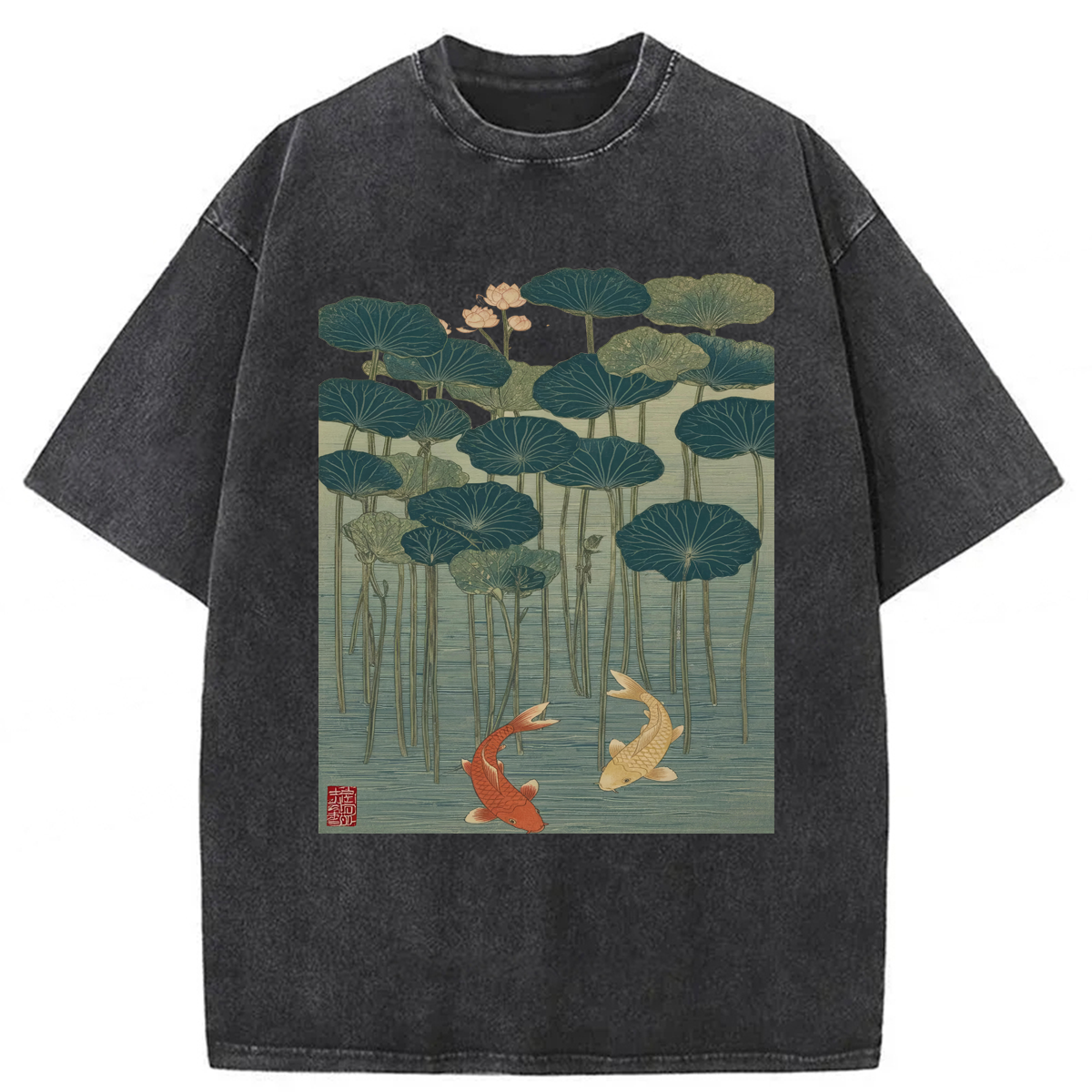 Tokyoviva Japanese Lotus And Koi Fish Washed T-shirt