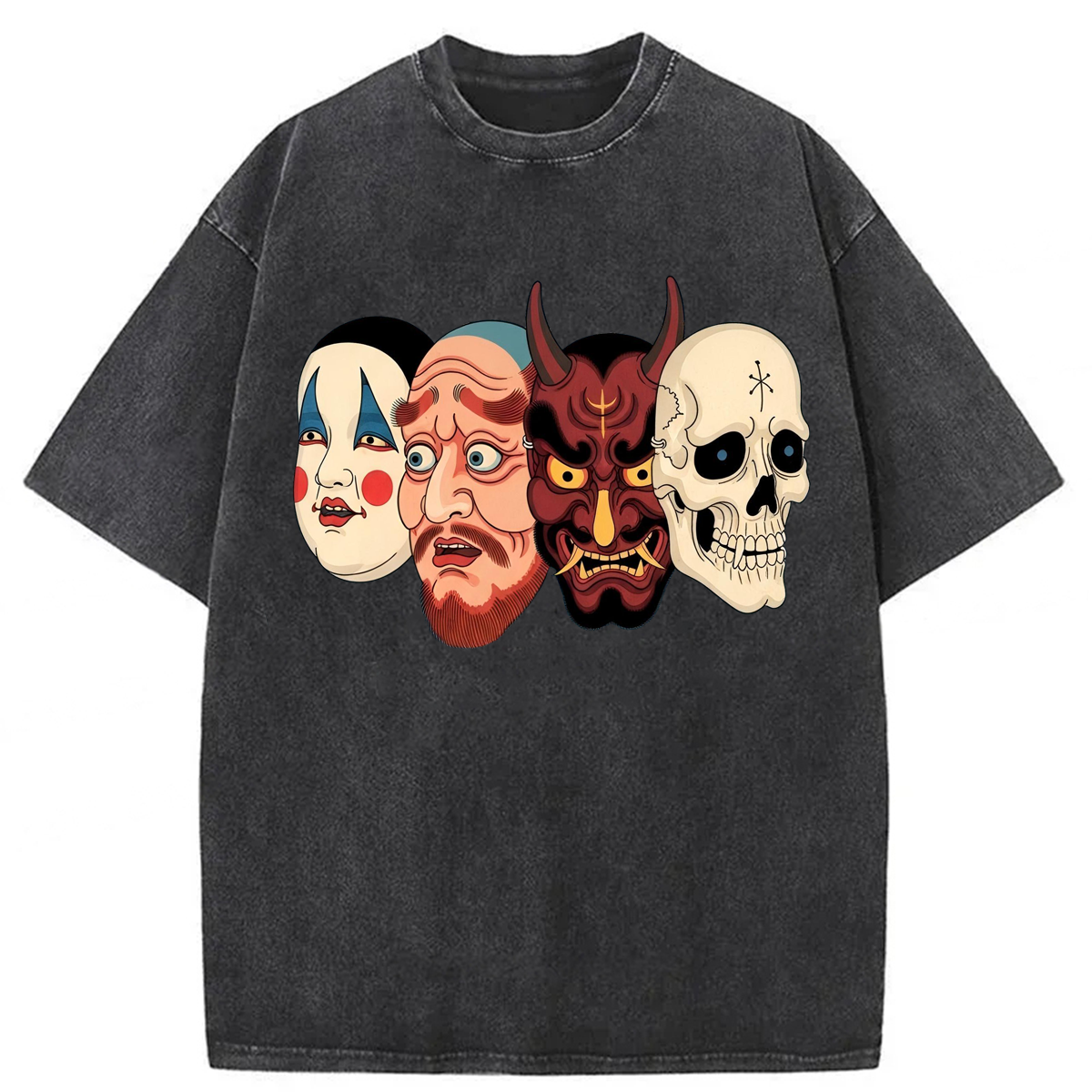 Tokyoviva Neo Ukiyo-e Masks Washed T-shirt