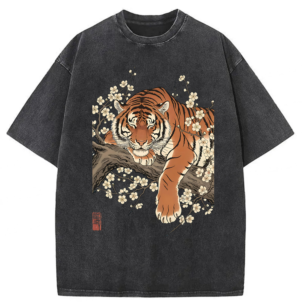 Tokyoviva Tiger In Cherry Blossoms Washed T-shirt
