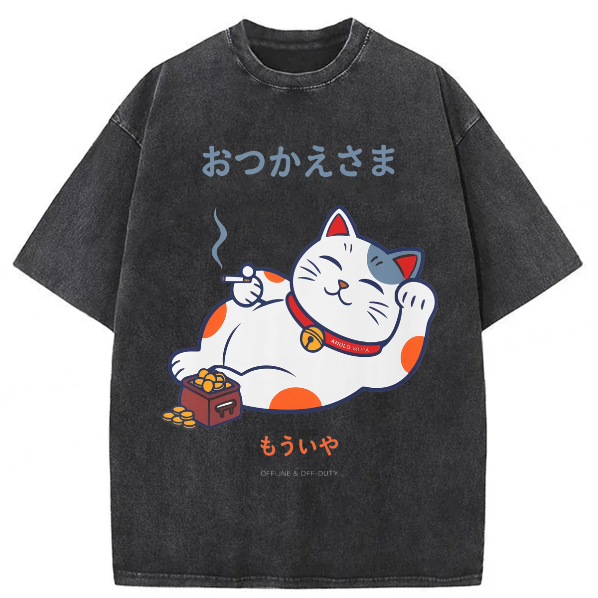 Tokyoviva Japanese Burnout Lucky Cat Washed T-shirt