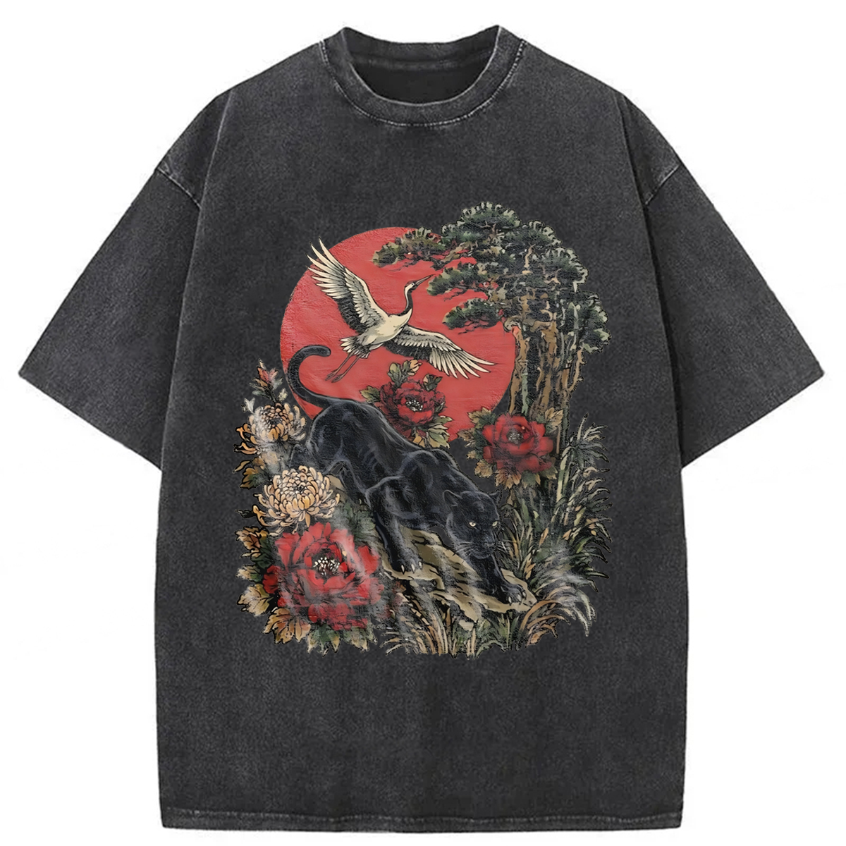 Tokyoviva Black Panther Sunset Wildlife Washed T-shirt